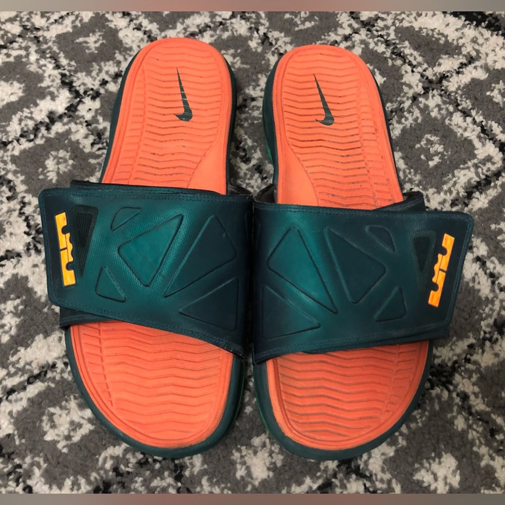 Green Orange Nike LeBron Slides Sandals Men’s Size 13 Shoes